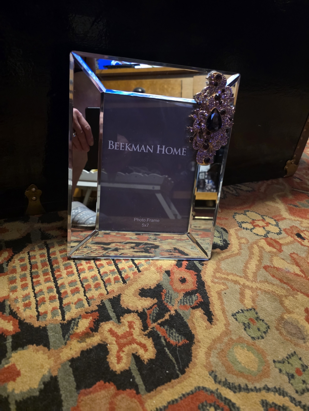 Mirrored Photo Frame with Purple Jeweled Accent